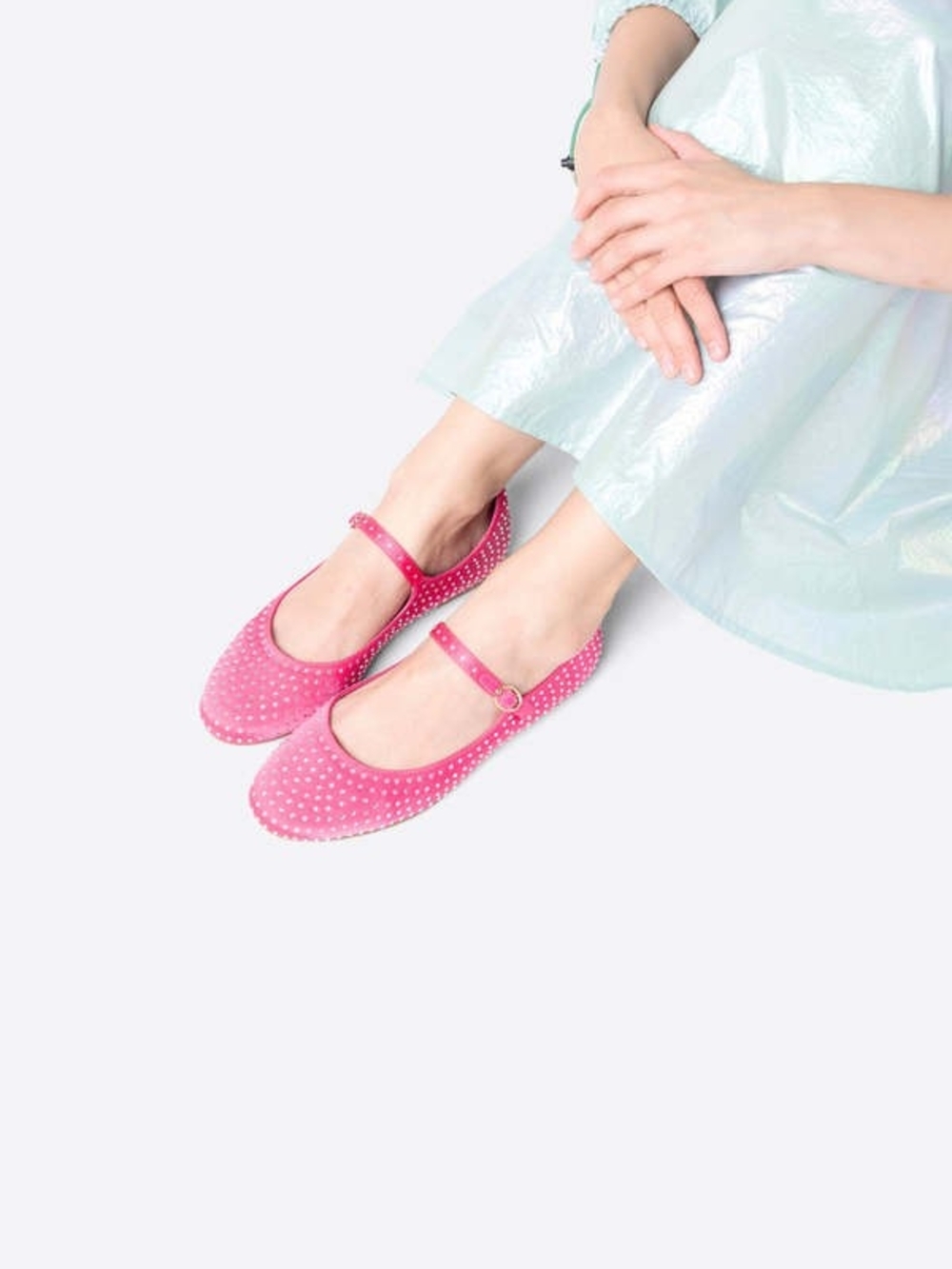 INTENTIONALLY BLANK Pink Crystal Satin Ballet Flats New Without Tags
